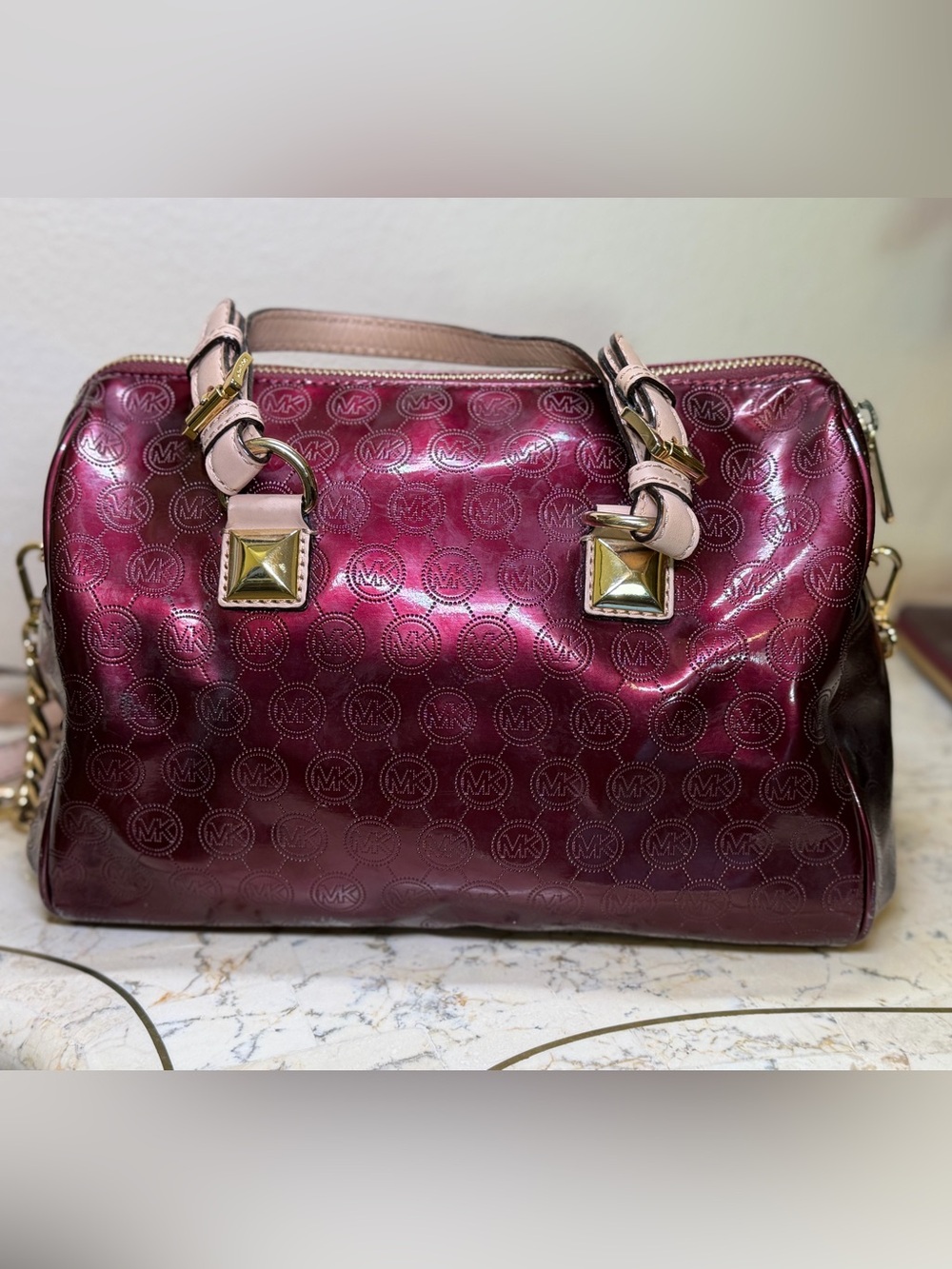 SOLD- Vintage Michael Kors Bordeaux Patent Bag & Matching Wallet Set - Picture 5 of 17